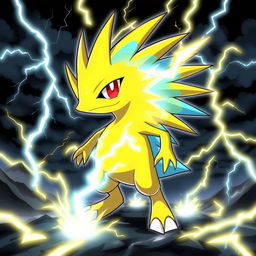 A striking design of an 'Electric-type echidna Pokémon' that conveys energy and vibrancy