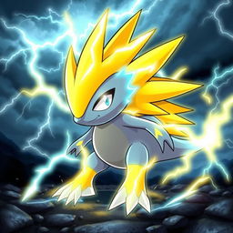 A striking design of an 'Electric-type echidna Pokémon' that conveys energy and vibrancy