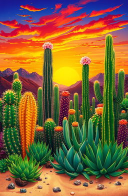 A stunning illustration depicting the diverse cacti and succulents that are part of Chile's botanical heritage