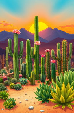 A stunning illustration depicting the diverse cacti and succulents that are part of Chile's botanical heritage