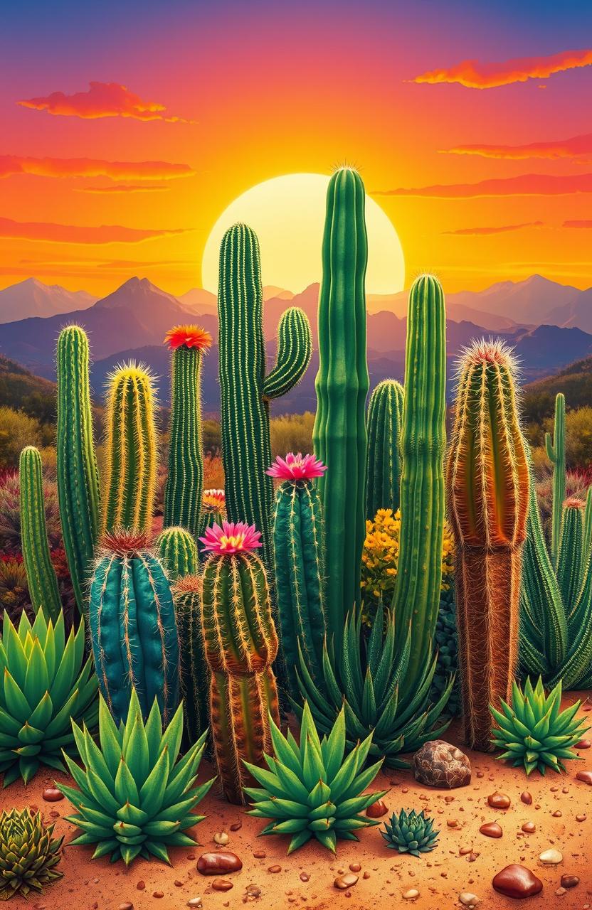 A stunning illustration depicting the diverse cacti and succulents that are part of Chile's botanical heritage