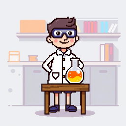 A simple 32x32 pixel art representation of a scientist in a playful style