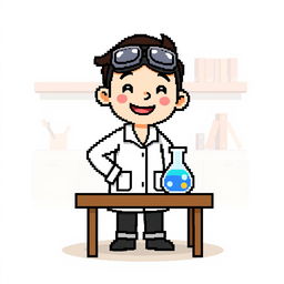 A simple 32x32 pixel art representation of a scientist in a playful style