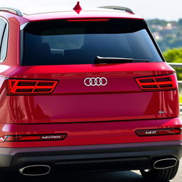 A captivating view of the rear of a red Audi Q7, showcasing its sleek design and sporty features