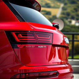 A captivating view of the rear of a red Audi Q7, showcasing its sleek design and sporty features