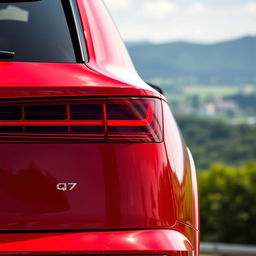 A captivating view of the rear of a red Audi Q7, showcasing its sleek design and sporty features