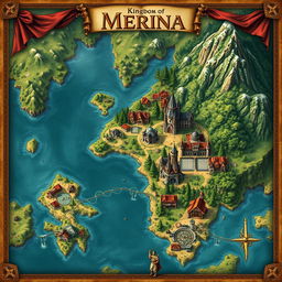 A richly detailed fantasy map illustrating the Kingdom of Merina