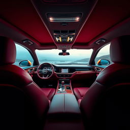 An exquisite view of the interior of a red Audi Q7, showcasing its luxurious design and high-quality materials