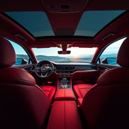 An exquisite view of the interior of a red Audi Q7, showcasing its luxurious design and high-quality materials