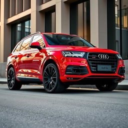 A striking image of a red Audi Q7 equipped with stylish 21-inch black wheels, showcasing the perfect blend of luxury and sportiness