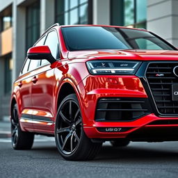 A striking image of a red Audi Q7 equipped with stylish 21-inch black wheels, showcasing the perfect blend of luxury and sportiness