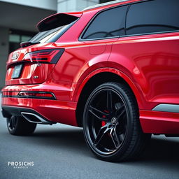 A striking image of a red Audi Q7 equipped with stylish 21-inch black wheels, showcasing the perfect blend of luxury and sportiness