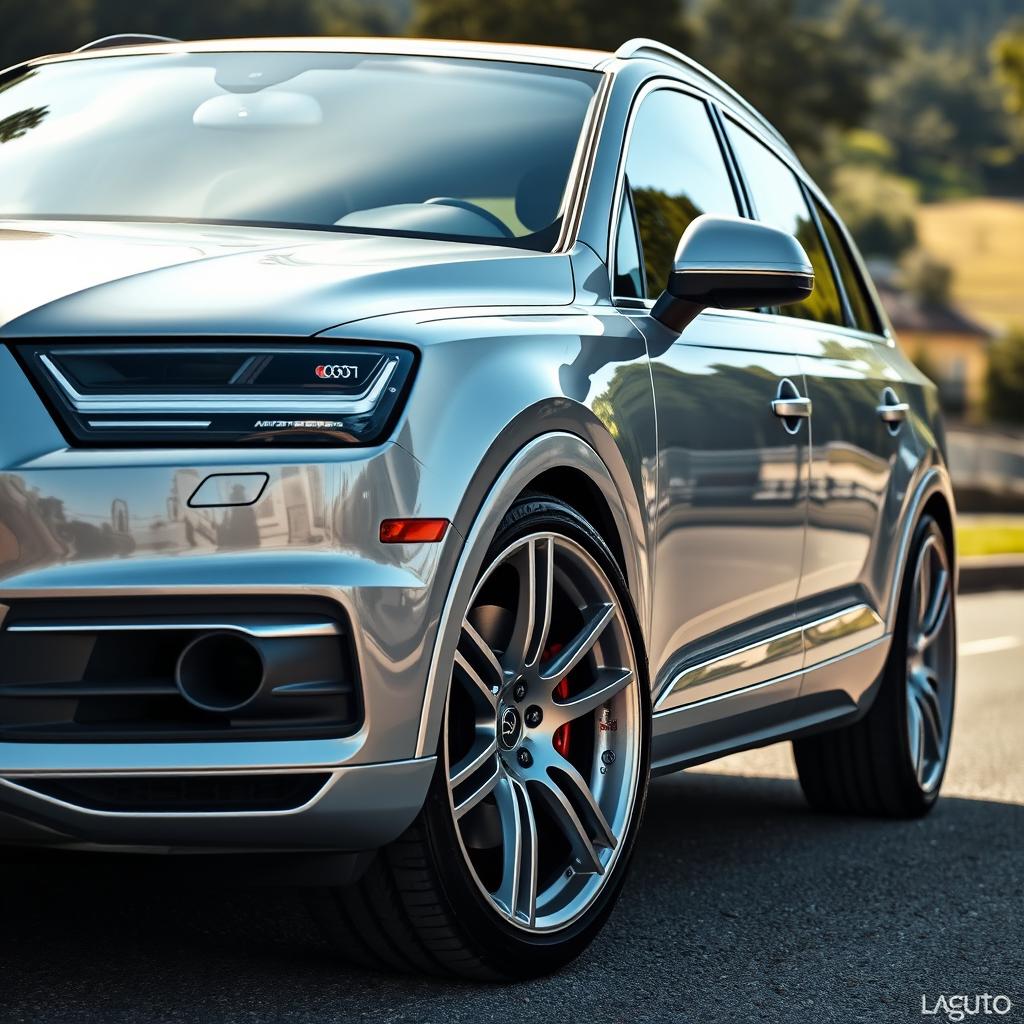 A captivating image of a silver Audi Q7 equipped with 20-inch silver wheels, exuding sophistication and elegance