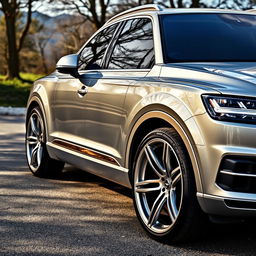 A captivating image of a silver Audi Q7 equipped with 20-inch silver wheels, exuding sophistication and elegance