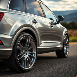 A captivating image of a silver Audi Q7 equipped with 20-inch silver wheels, exuding sophistication and elegance