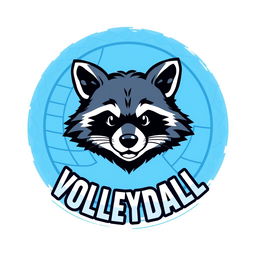 A volleyball t-shirt design for a team called 'Night Raccoons', featuring only the head of an adorable raccoon mascot prominently displayed in the center