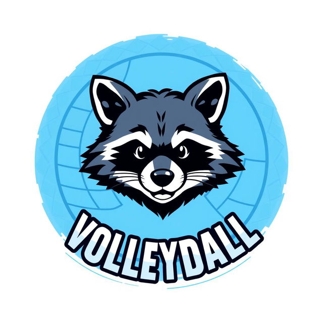 A volleyball t-shirt design for a team called 'Night Raccoons', featuring only the head of an adorable raccoon mascot prominently displayed in the center