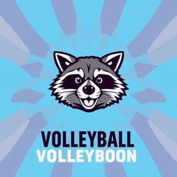 A volleyball t-shirt design for a team called 'Night Raccoons', featuring only the head of an adorable raccoon mascot prominently displayed in the center