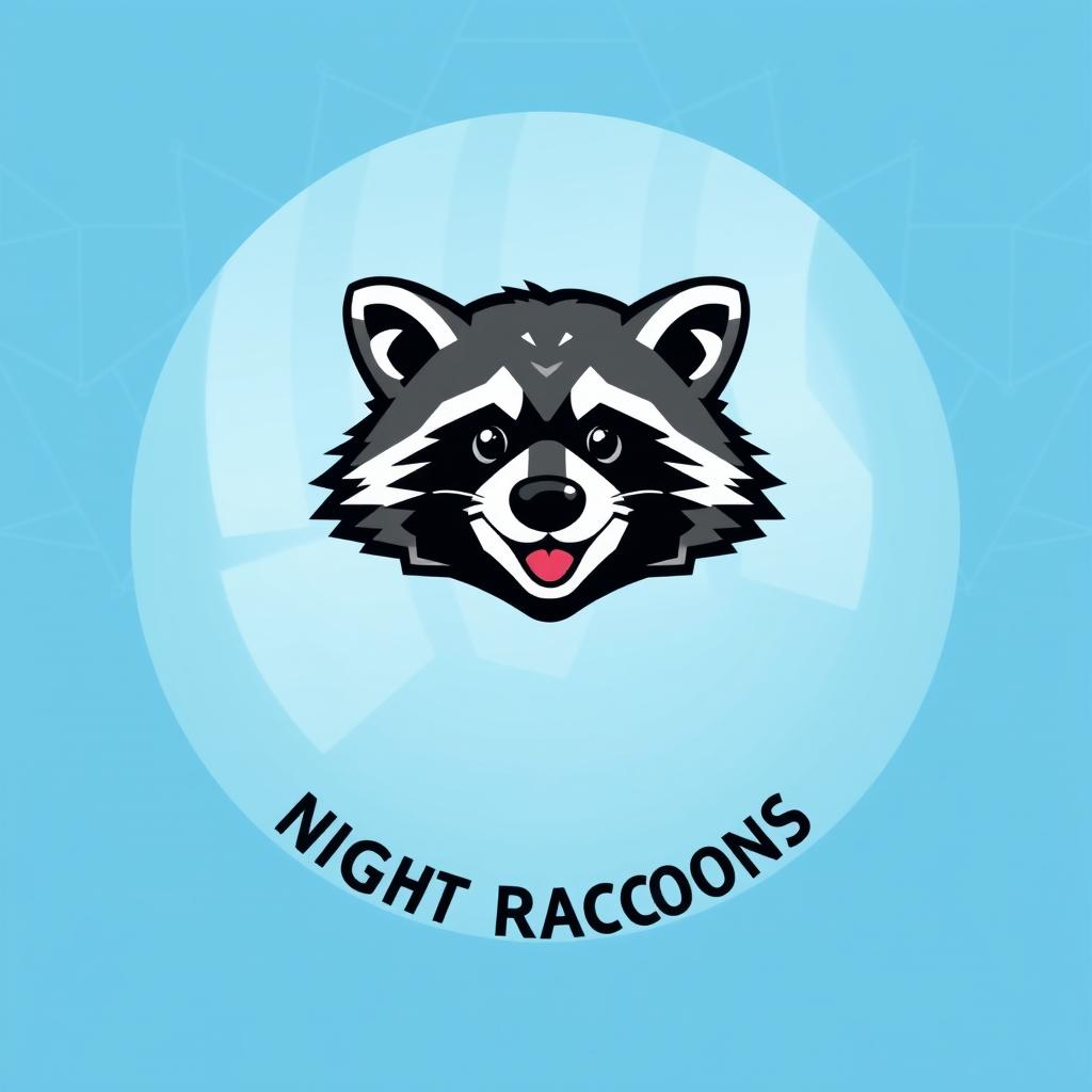 A volleyball t-shirt design featuring the team called 'Night Raccoons', showcasing only the head of a cute raccoon mascot prominently at the center of the shirt