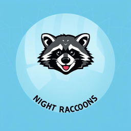 A volleyball t-shirt design featuring the team called 'Night Raccoons', showcasing only the head of a cute raccoon mascot prominently at the center of the shirt