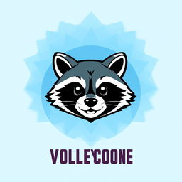 A volleyball t-shirt design featuring the team called 'Night Raccoons', showcasing only the head of a cute raccoon mascot prominently at the center of the shirt