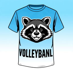 A volleyball t-shirt design featuring the team 'Night Raccoons', displaying only the head of a charming raccoon mascot at the center