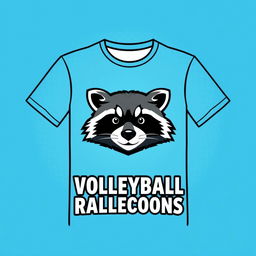 A volleyball t-shirt design featuring the team 'Night Raccoons', displaying only the head of a charming raccoon mascot at the center