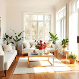 A delightful and airy interior of a light living room, showcasing a soft, comfortable bench and a stylish sofa that invite relaxation