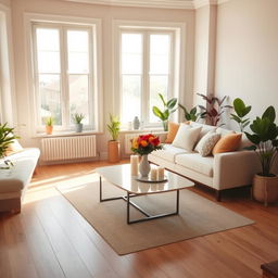 A serene and inviting interior of a light living room, showcasing a soft, cushioned bench alongside a stylish and comfortable sofa, designed for relaxation