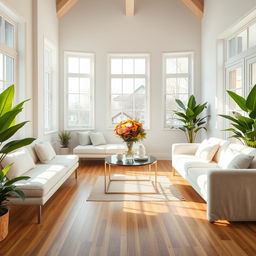 A beautifully designed interior of a light living room featuring a soft, inviting bench and a cozy sofa