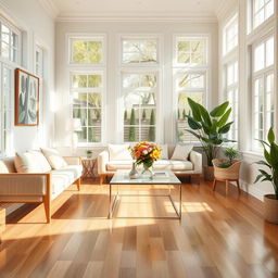 A beautifully designed interior of a light living room featuring a soft, inviting bench and a cozy sofa