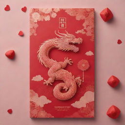 Aesthetically pleasing Chinese New Year design featuring red packets and a dragon, blended with a Valentine's Day theme