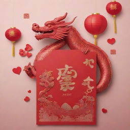 Aesthetically pleasing Chinese New Year design featuring red packets and a dragon, blended with a Valentine's Day theme