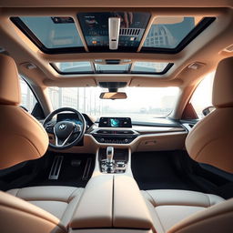 A luxurious interior of a BMW i7, showcasing sleek, high-tech design elements