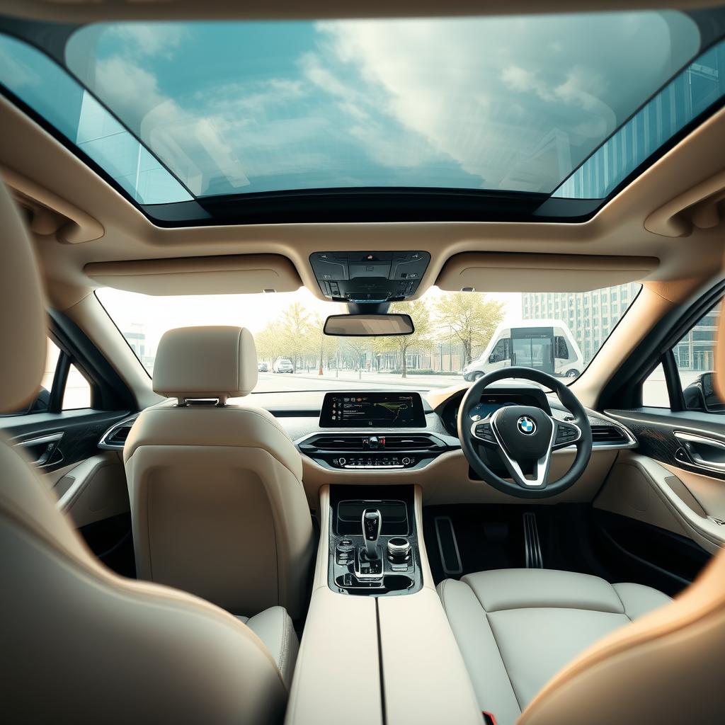 A luxurious interior of a BMW i7, showcasing sleek, high-tech design elements