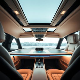 A luxurious BMW i7 interior featuring a sophisticated workspace with a high-tech desk integrated into the vehicle