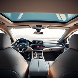 The interior of a BMW i7, showcasing a blend of luxury and advanced technology