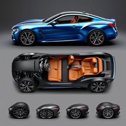 A modern luxury vehicle inspired by the design of a recent BMW model, featuring sleek lines, an aerodynamic silhouette, and sophisticated detailing