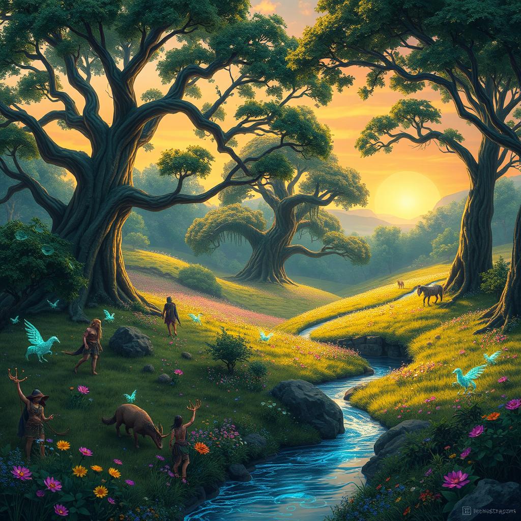 A fantastical Dungeons and Dragons setting showcasing a vibrant and lush nature landscape