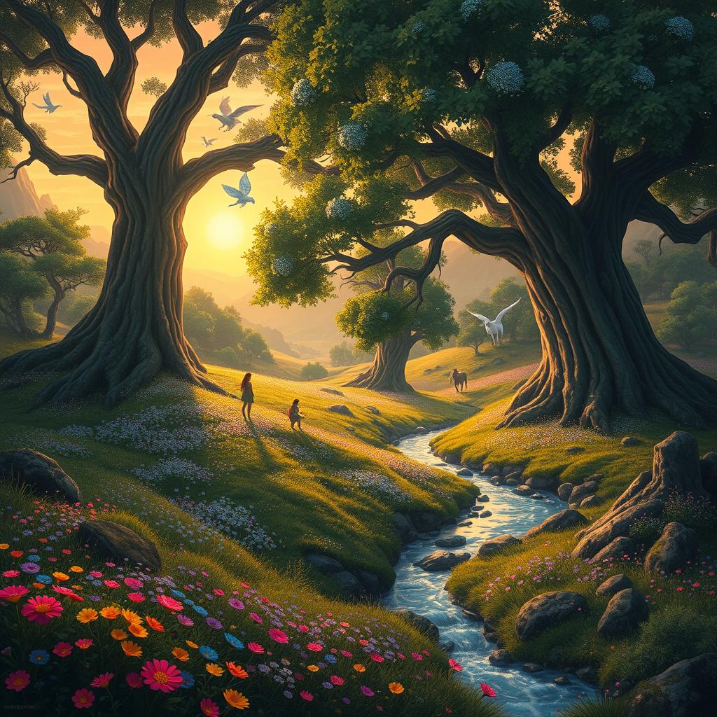 A fantastical Dungeons and Dragons setting showcasing a vibrant and lush nature landscape