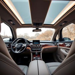 The interior of a luxurious Mercedes Benz GLE, showcasing its elegant and modern design