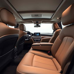 The interior of a Mercedes Benz GLE viewed from the side of the seats, showcasing the plush and comfortable seating arrangement