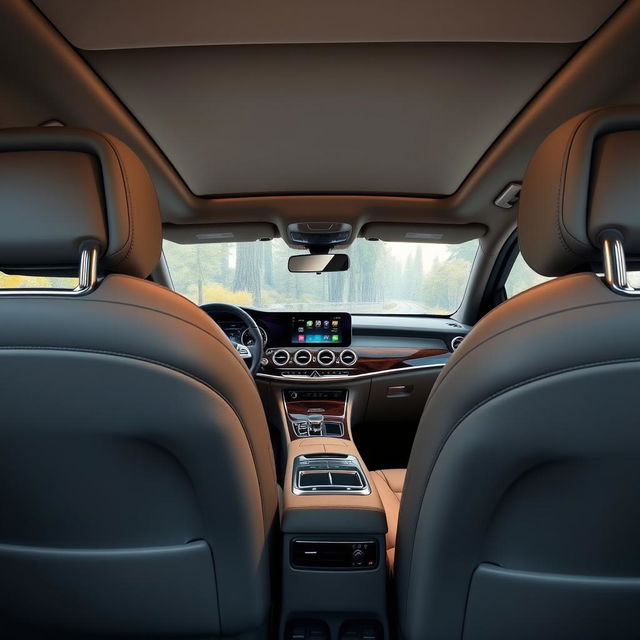 The interior of a Mercedes Benz GLE viewed from the side of the seats, showcasing the plush and comfortable seating arrangement