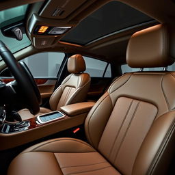 The interior of a Mercedes Benz GLE, highlighting the luxurious leather upholstery throughout the cabin