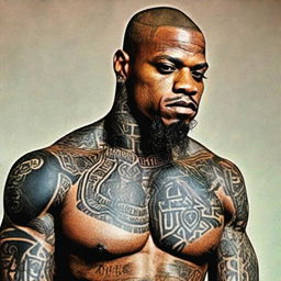 A distinguished black man with intricate tattoos, his name 'Santos 2-KINGs' prominently visible.