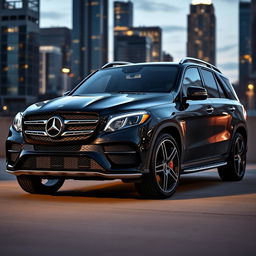 A stunning black Mercedes GLE, parked in an urban setting that highlights its commanding presence