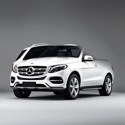 A sleek white Mercedes GLE prominently displayed against a smooth grey background