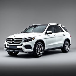 A sleek white Mercedes GLE prominently displayed against a smooth grey background