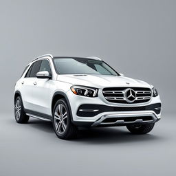 A sleek white Mercedes GLE prominently displayed against a smooth grey background