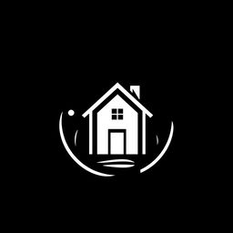 A sleek, modern black and white logo featuring a stylized house in the center